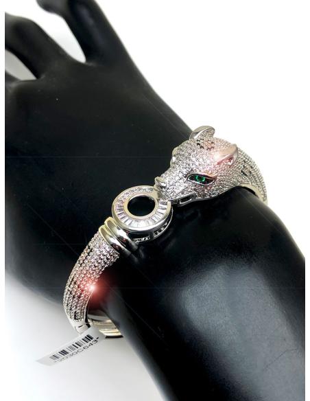 PULSERAS PLATEADAS CON FABULOSA CABEZA FELINA UN CLASICO