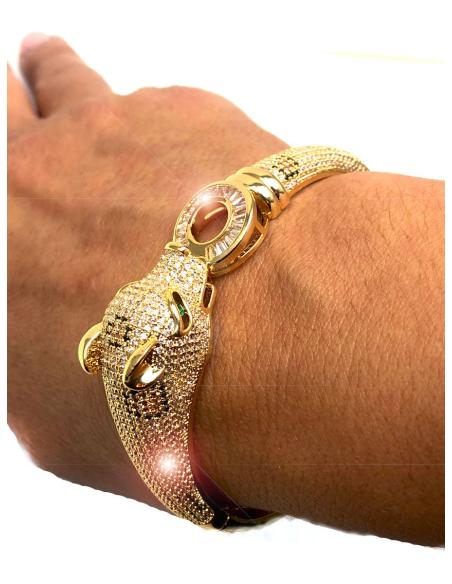 PULSERAS DORADAS CON FABULOSA CABEZA DE LEOPARDO