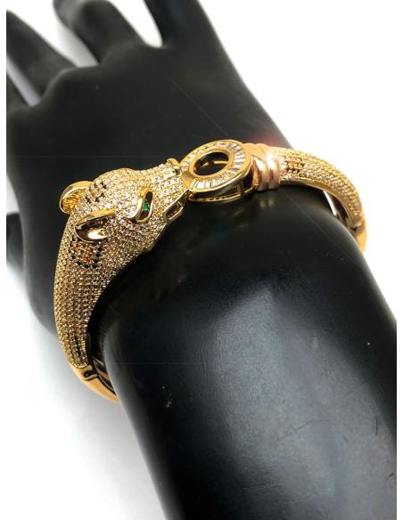 PULSERAS DORADAS CON FABULOSA CABEZA DE LEOPARDO