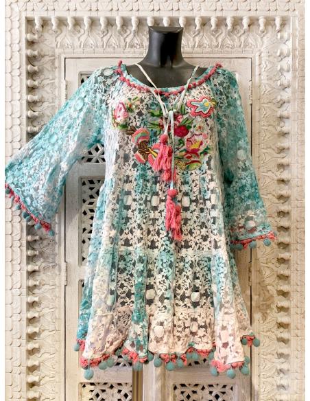 VESTIDOS CORTOS DE VERANO TARDE NOCHE Y PLAYA ENCAJES Y PASAMANERIA
