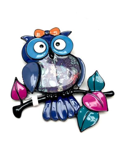 BROCHES DE MUJER CON GRACIOSOS BUHOS DE COLORES AZULES