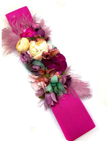 CINTURONES PARA MUJER CON PLUMAS Y FLORES EN TONOS ROSAS