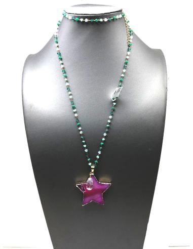COLLARES BONITOS DE PIEDRAS SEMIPRECIOSAS CON COLGANTE DE ESTRELLA FUCSIA