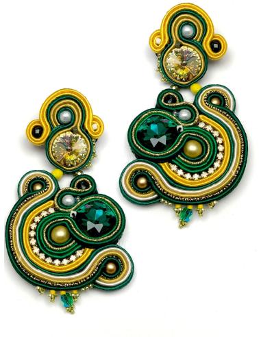 PENDIENTES LARGOS AMARILLOS Y VERDES ORIGINAL DISEÑO ARTESANAL