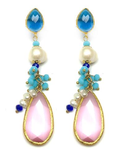 PENDIENTES LARGOS ROSAS Y AZULES DE INVITADA PERFECTA