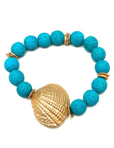 PULSERAS ELASTICAS CON BONITA CONCHA DE MAR EN DORADO