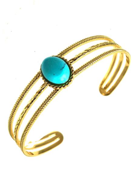PULSERA DORADA CON TURQUESA PRECIOSO DISEÑO GRIEGO