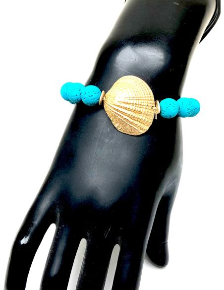 PULSERAS ELASTICAS CON BONITA CONCHA DE MAR EN DORADO