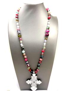 COLLARES DE PIEDRAS SEMIPRECIOSAS CON CRUZ TUAREG DE PLATA