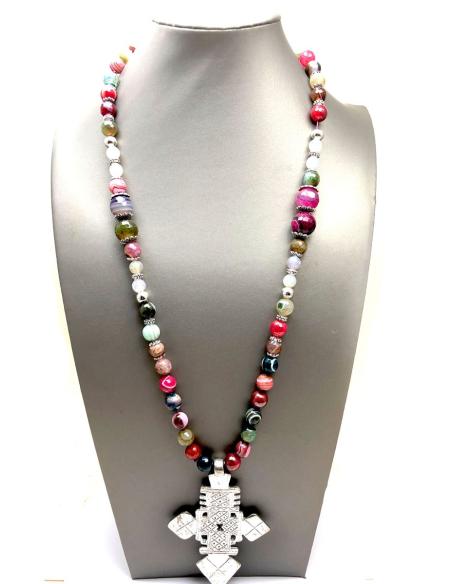 COLLARES DE PIEDRAS SEMIPRECIOSAS CON CRUZ TUAREG DE PLATA