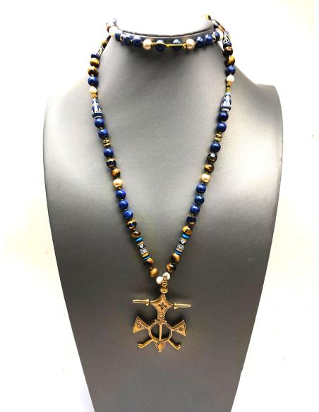 COLLARES LARGOS ARTESANALES CON PIEDRAS OJO DE GATO Y LAPISZLAZULI