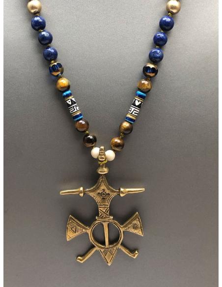 COLLARES LARGOS ARTESANALES CON PIEDRAS OJO DE GATO Y LAPISZLAZULI