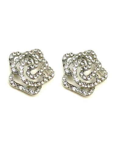 PENDIENTES DE CLIP PARA MUJER ROSAS PLATA,  JARDIN DEL DESEO