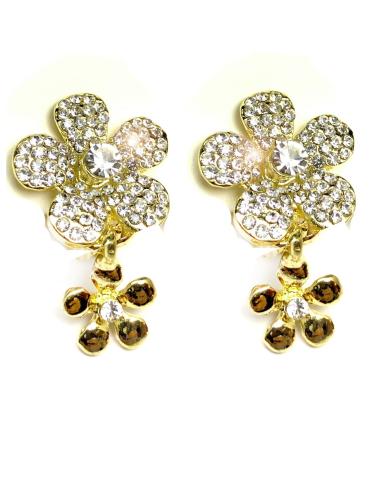 PENDIENTES MUJER DE CLIP CON FLORES Y CIRCONITAS EL JARDIN DEL DESEO