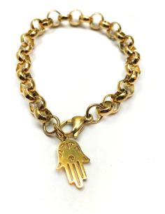 PULSERAS MUJER DE CADENA DORADA Y MANO DE FATIMA