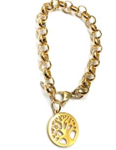 PULSERAS MUJER DE CADENA DORADA Y ARBOL DE LA VIDA