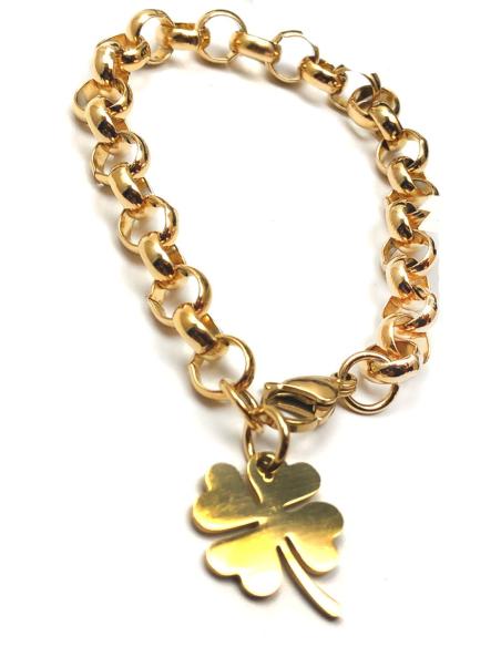 PULSERAS MUJER DE CADENA DORADA Y TREBOL DE LA SUERTE