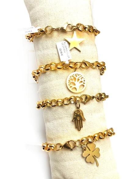 PULSERAS MUJER DE CADENA DORADA Y TREBOL DE LA SUERTE