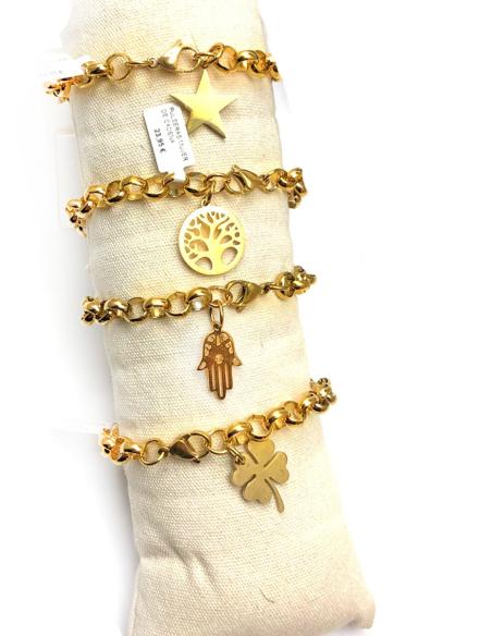 PULSERAS MUJER DE CADENA DORADA Y MANO DE FATIMA