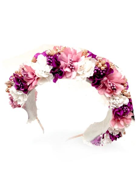 TOCADOS DE DIADEMA DE FLORES VISTOSAS PARA BODAS Y EVENTOS