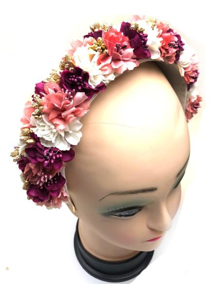 TOCADOS DE DIADEMA DE FLORES VISTOSAS PARA BODAS Y EVENTOS