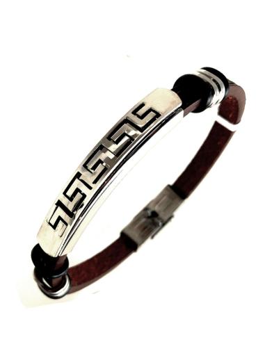 PULSERAS DE  CUERO Y ACERO PARA HOMBRE DECORADAS CON GRECA