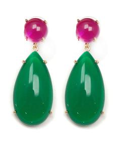 PENDIENTES LARGOS FUCSIAS Y VERDES PARA CEREMONIAS Y EVENTOS