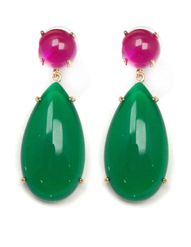 PENDIENTES LARGOS FUCSIAS Y VERDES PARA CEREMONIAS Y EVENTOS