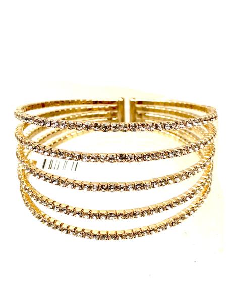 BONITAS PULSERAS DORADAS CON VARIAS HILERAS DE CRISTAL BRILLO