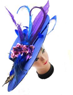 PAMELAS AZULONAS PARA BODAS CON FLORES Y PLUMAS EXOTICAS - Imagen 1 2