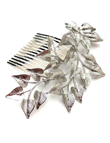 PEINETAS PLATEADAS PARA BODAS CON DECORACION DE FINAS HOJITAS