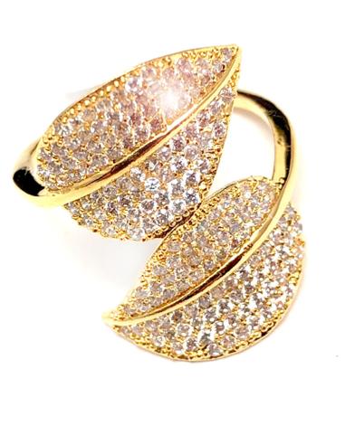ELEGANTES ANILLOS DORADOS GRANDES DE DOBLE HOJITA DECORADA