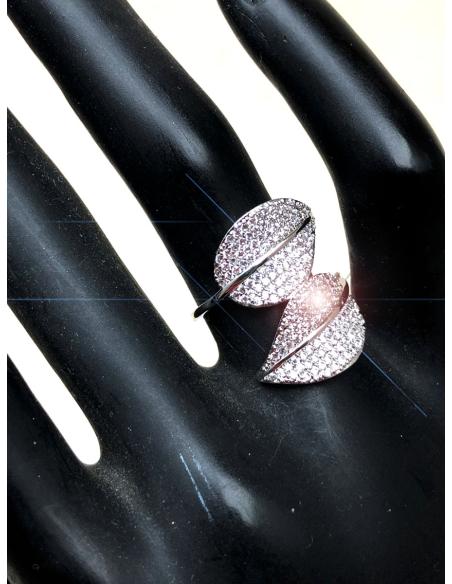 ELEGANTES ANILLOS PLATEADOS GRANDES DE DOBLE HOJITA DECORADA