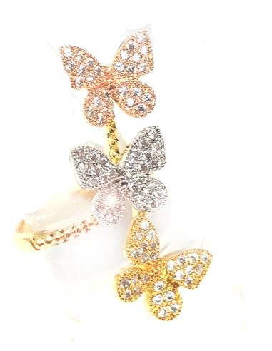 PRECIOSOS ANILLOS GRANDES DE MARIPOSAS EN TRES OROS - Imagen 2