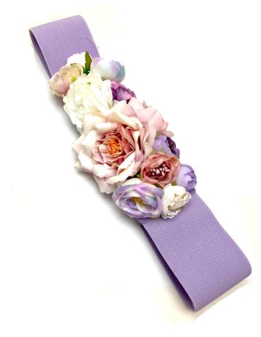 CINTURONES LILAS ELASTICOS PARA BODAS CON BONITAS FLORES