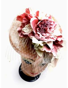 TOCADOS ROSAS PEQUEÑOS CON FLORES Y PLUMAS ELEGANTES - Imagen 1 2