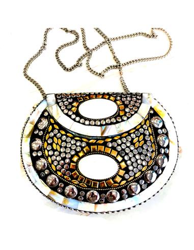 BOLSOS DE FIESTA CON COFRE METALICO DECORADO CON NACAR