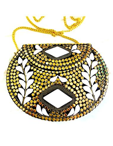 CLUTCH DE FIESTA PARA BODAS DORADOS Y BLANCOS DE COFRE METALICO - Imagen 1