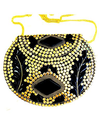 CLUTCH DE FIESTA PARA BODAS COFRE METALICO DORADO Y NEGRO