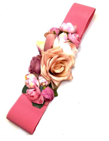 CINTURONES DE FLORES CON FAJIN ELASTICO CORAL PARA BODAS