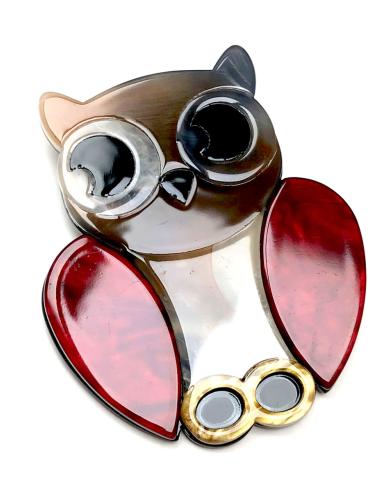 BROCHES ORIGINALES VISTOSO BUHO EN TONOS CAREY Y GRANATE - Imagen 1