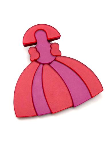 BROCHES DE MUJER BONITOS CON MENINA FUCSIA Y ROJO CORAL