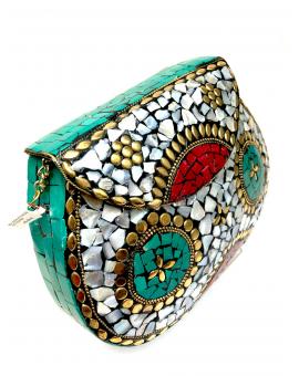 BOLSOS ETNICOS DE COFRE BLANCO NACARADO CON MOSAICO - Imagen 1