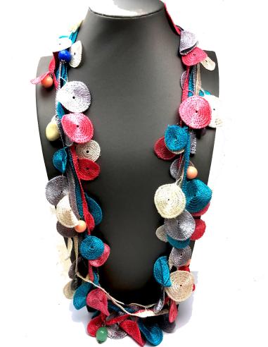 COLLARES LARGOS DE GANCHILLO CORAL BLANCO MALVA Y TURQUESA - Imagen 1