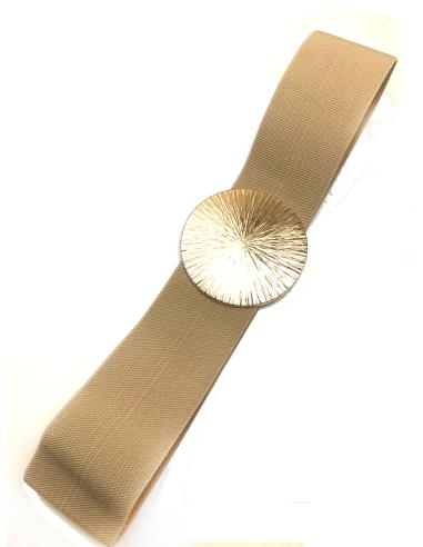 CINTURONES DE FIESTA BEIGE CON BONITO ROSETON DORADO