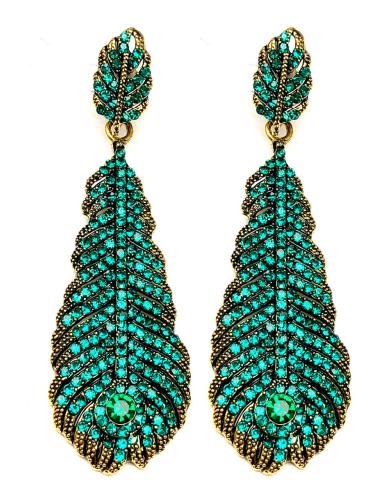 BONITOS PENDIENTES VERDES CON DISEÑO DE PLUMA CON PEDRERIA - Imagen 1