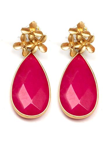 PENDIENTES LARGOS FUCSIAS CON LAGRIMA TALLADA DE PIEDRA - Imagen 1