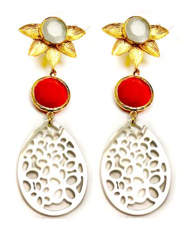 PENDIENTES DE NACAR LARGOS CON PRECIOSA LAGRIMA TALLADA - Imagen 1