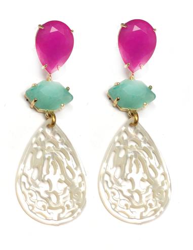 PENDIENTES LARGOS DE PIEDRA Y PRECIOSA LAGRIMA DE NACAR - Imagen 1