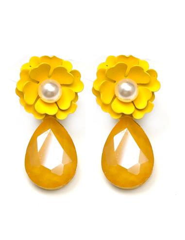 PENDIENTES AMARILLOS PARA BODAS CON FINO DETALLE DE PERLA - Imagen 1